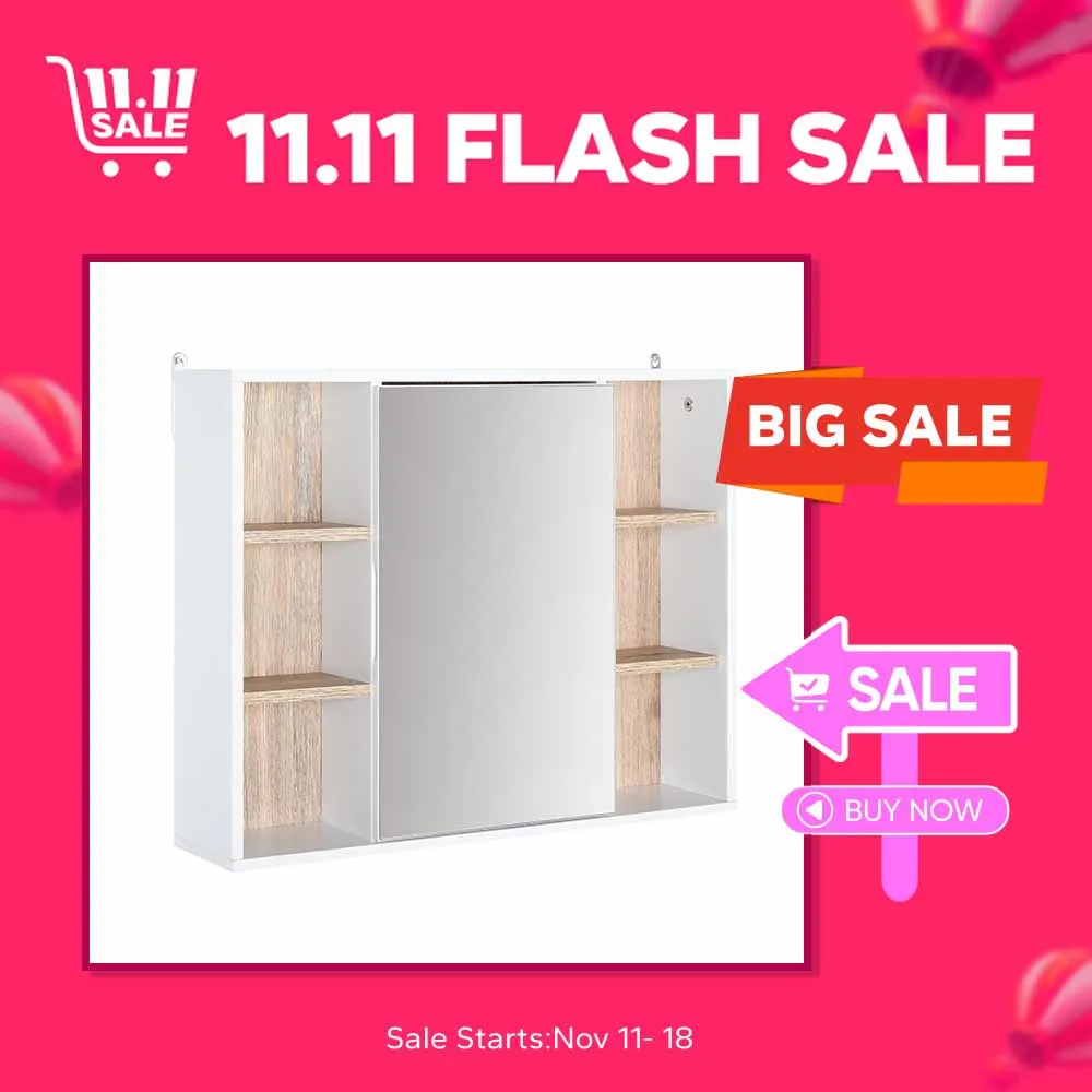 HOMCOM bathroom cabinet with mirror with Interior space and open shelves