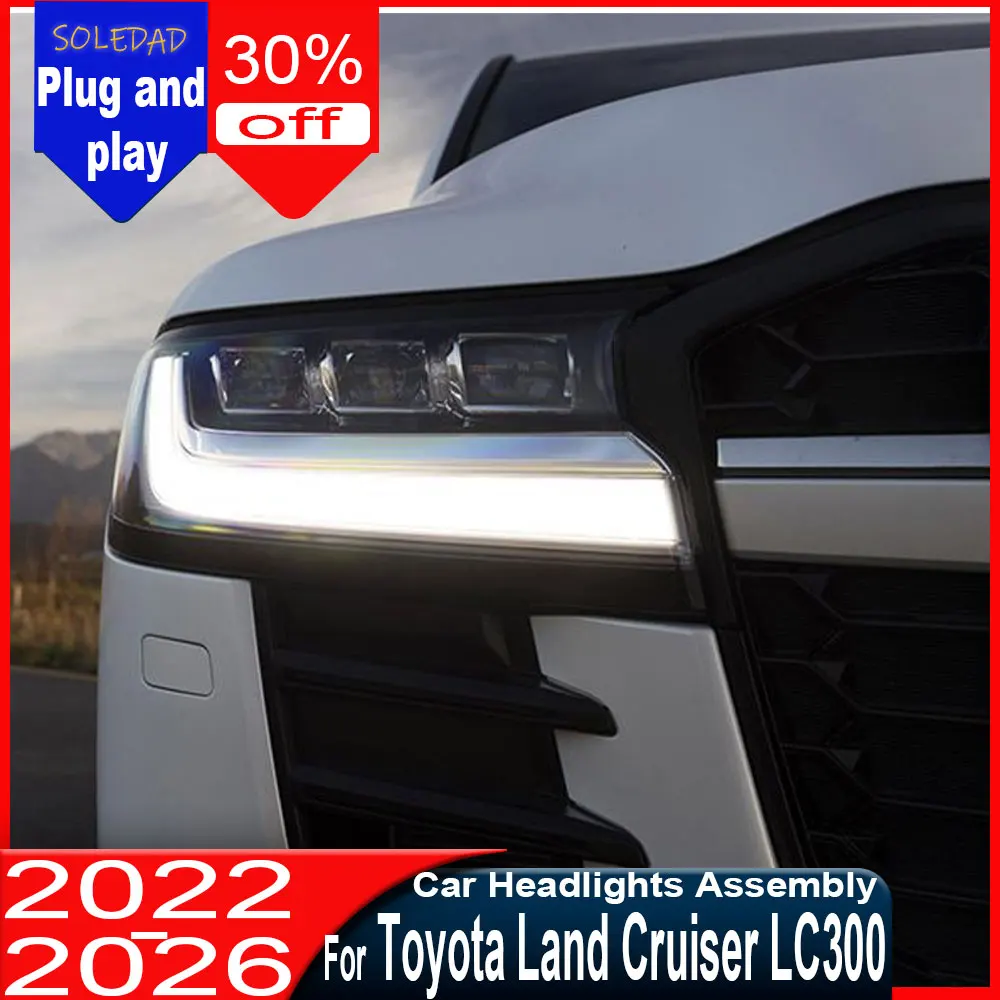 

Стайлинг автомобиля для Toyota Land Cruiser LC300: Фары 2022-2025, блок фар Land Cruiser LC300 с ДХО