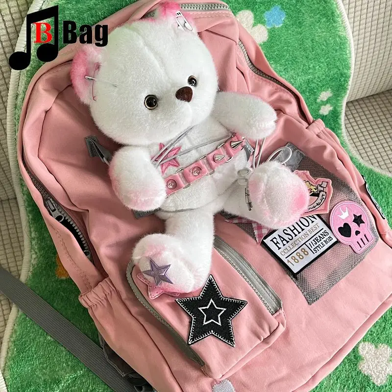 حقيبة ظهر نسائية Y2k Itabag Bear حقيبة يد ذات سعة كبيرة بتصميم قوطي رائع وردية هاراجوكو بانك حقائب مدرسية يابانية