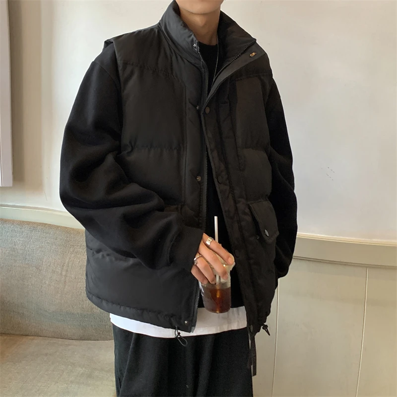 

American Sle Stand Collar Workwear down Cotton Vest Men Winter Trendy Loose Casual Youth Outerwear oulder Bared Vest