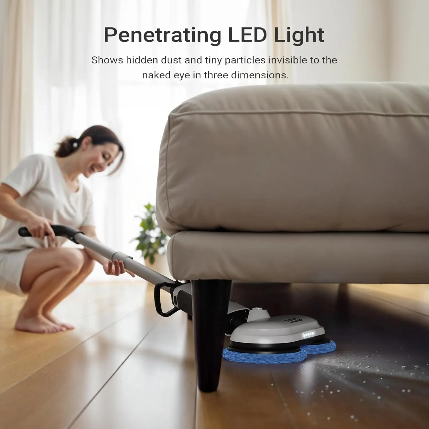 ممسحة كهربائية، ممسحة دوارة كهربائية مطورة لتنظيف الأرضيات مع مصباح أمامي LED، ممسحة غبار قابلة لإعادة الشحن، محرك مزدوج لاسلكي من الخشب الصلب F