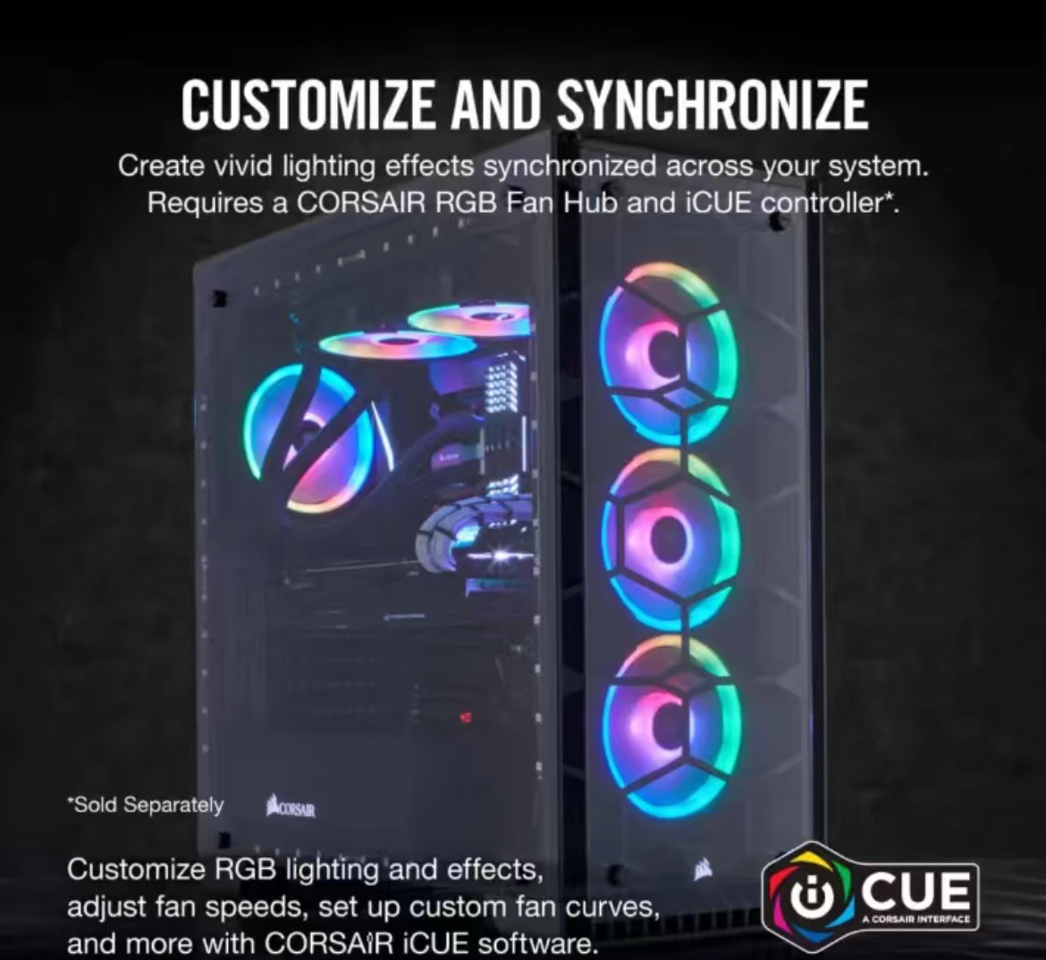 CORSAIR LL120 RGB 120 mm Dual Light Ring LED PWM-ventilator Single Pack Computerbehuizingsventilator met verstelbare RGB-verlichting voor pc-gebouw