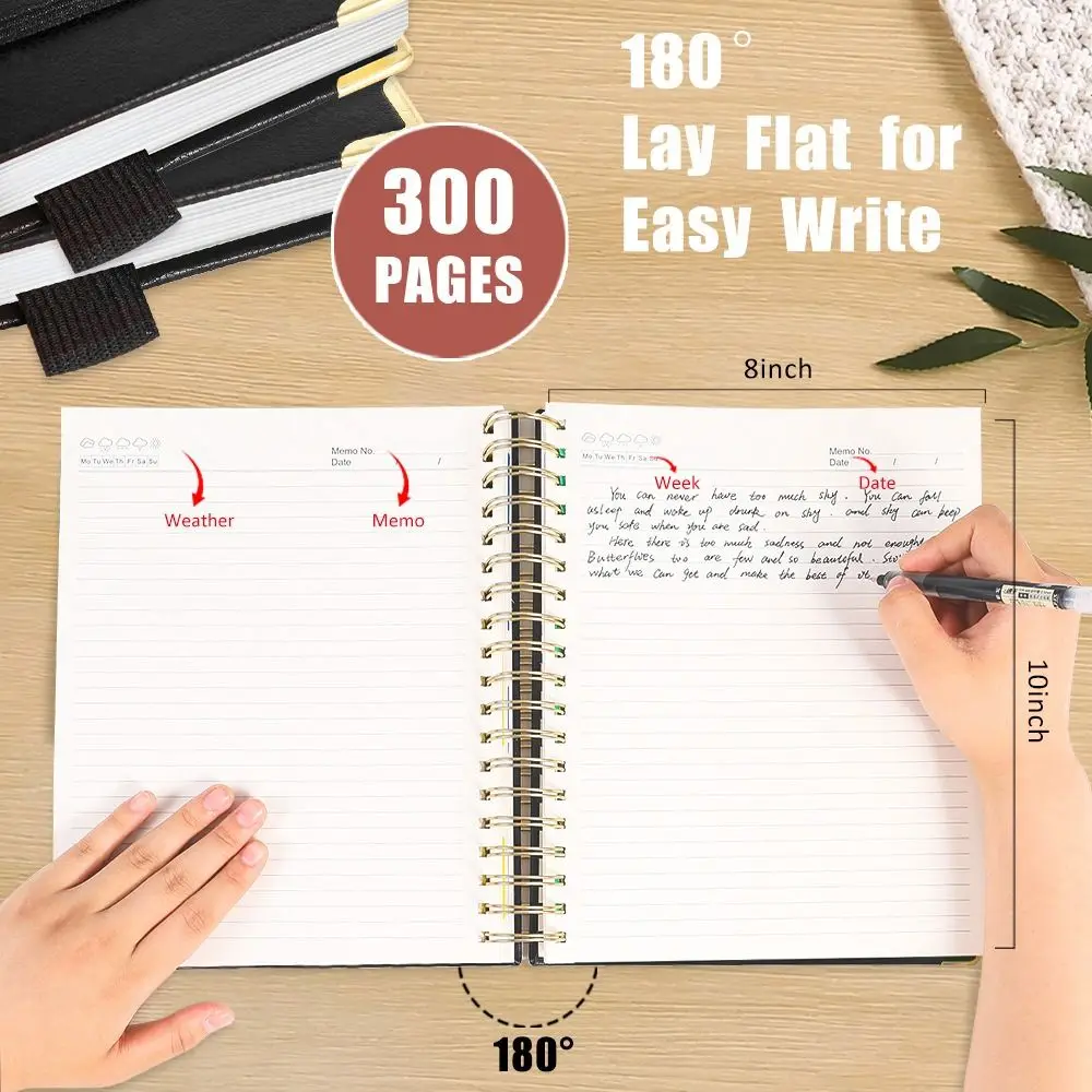 300-pages-pu-leather-notebook-smooth-writing-no-ink-bleed-business-notebook-metal-binding-360°-folding-paper-journal