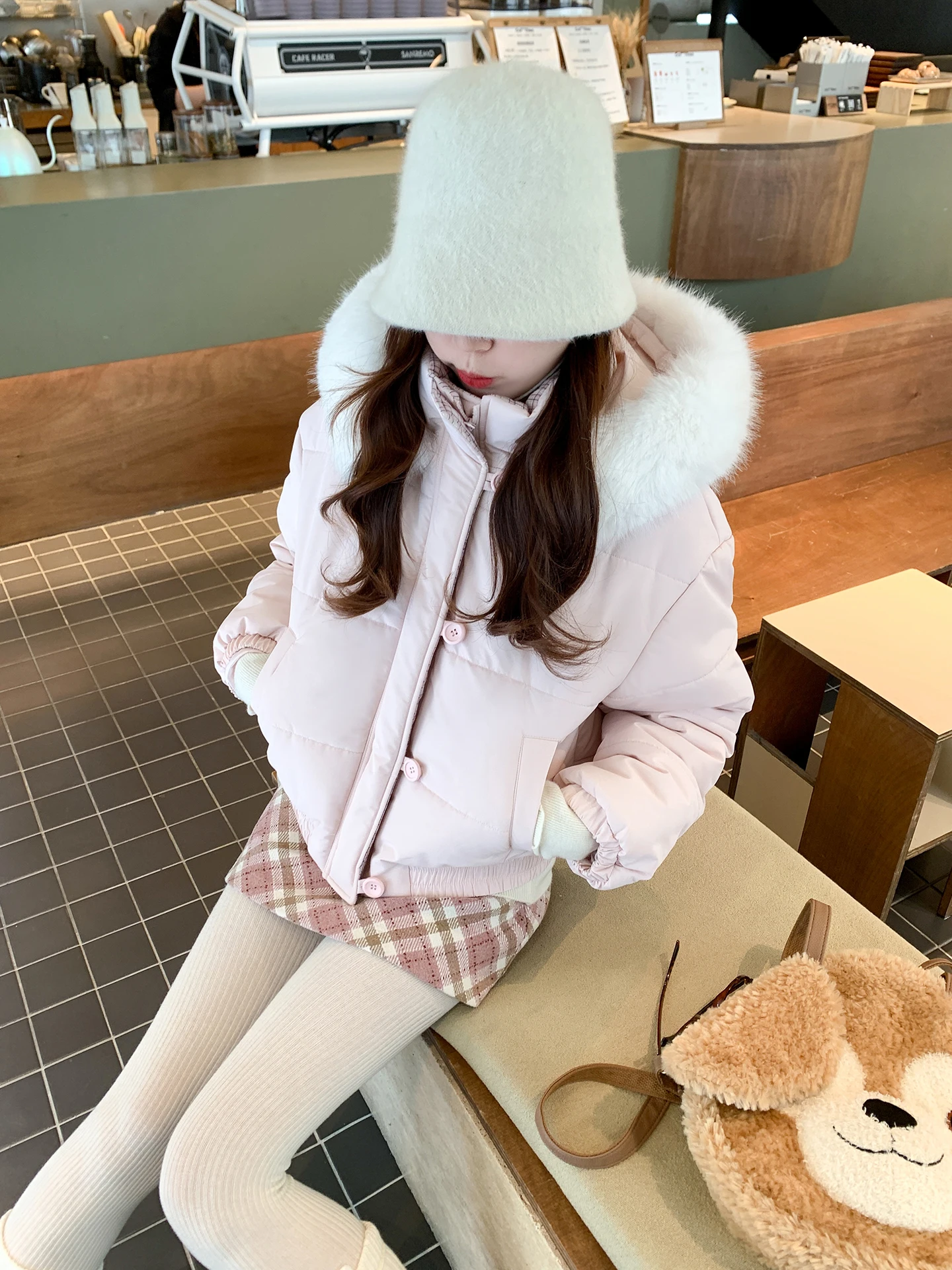 

Zeng Xiao Xian Korean Sle ort Thiened Winter Cotton Jaet Women's Coat Pink Hooded Fur Collar Warm Comfortable Cotton ...