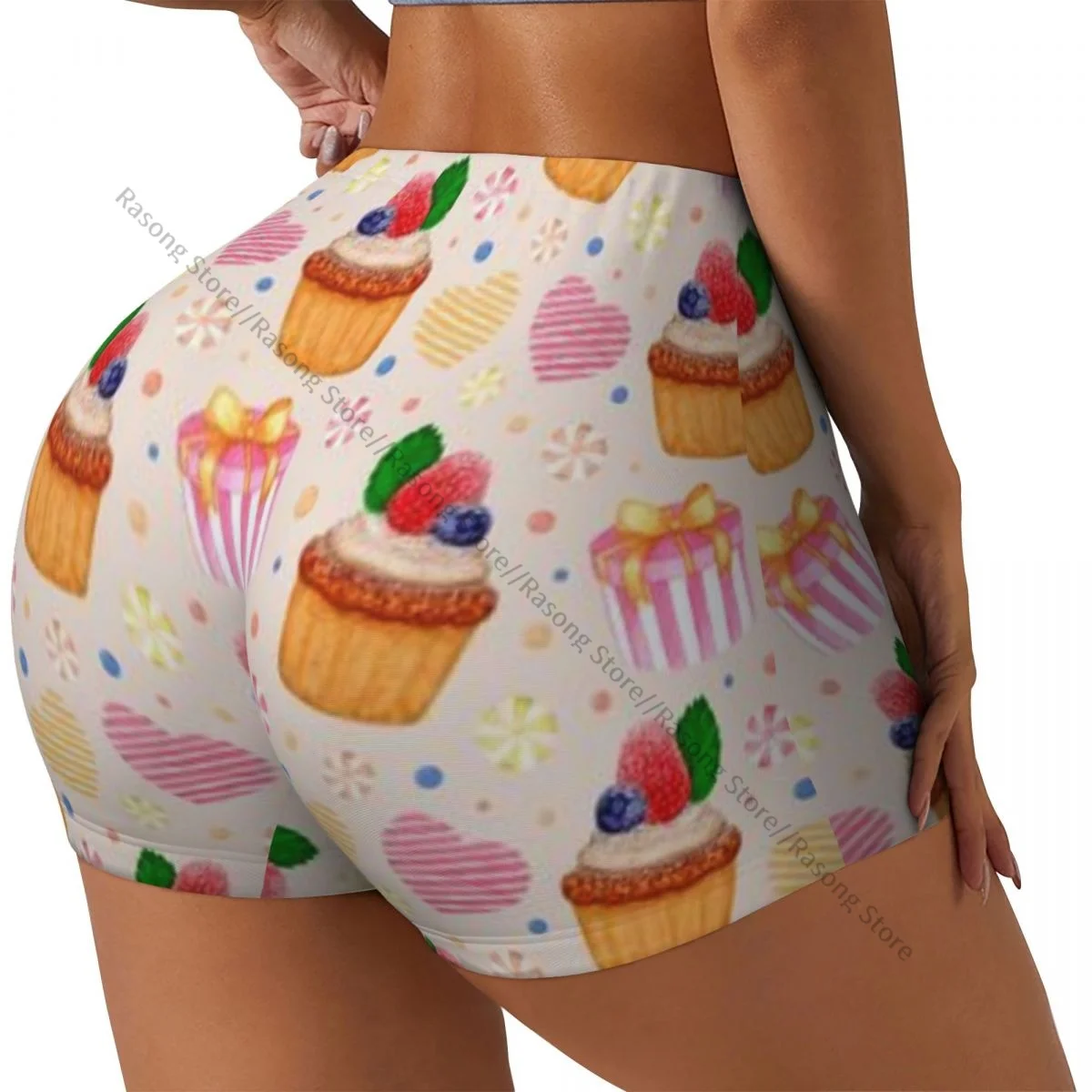 

Шорты для йоги из спандекса для женщин, акварельные кексы, конфеты, фоновые шорты для тренировок