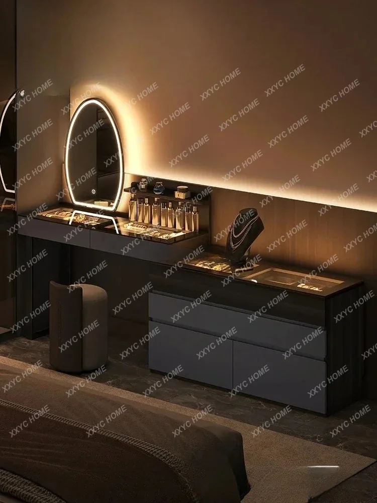 L light luxury solid wood dresser chest cabinet integrated makeup mirror bedroom advanced sense
