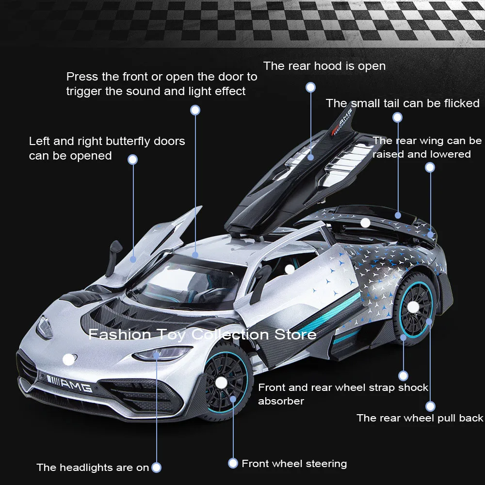 1: 24 Ben-one Alloy Car Model High Simulation Diecasts Toy With Sound and Light Pull Back Vehicles Decoration Toys For Kids