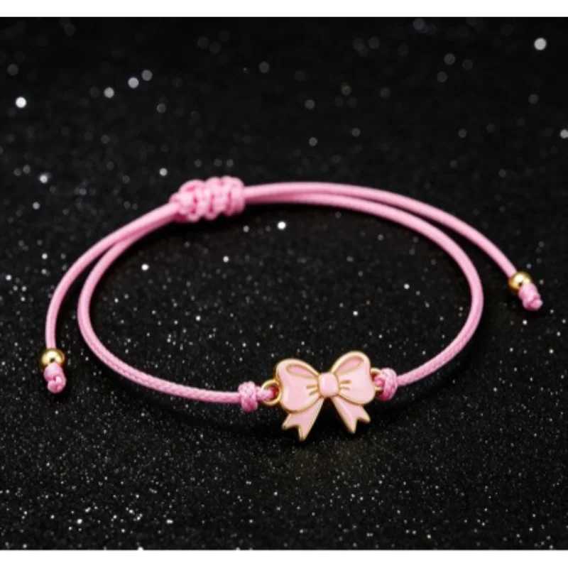

Handmade Braided Rope Bracelet Sweet Bow Knot Minimalist Charm Jewelry for Student Couple Women Friendship Gift
