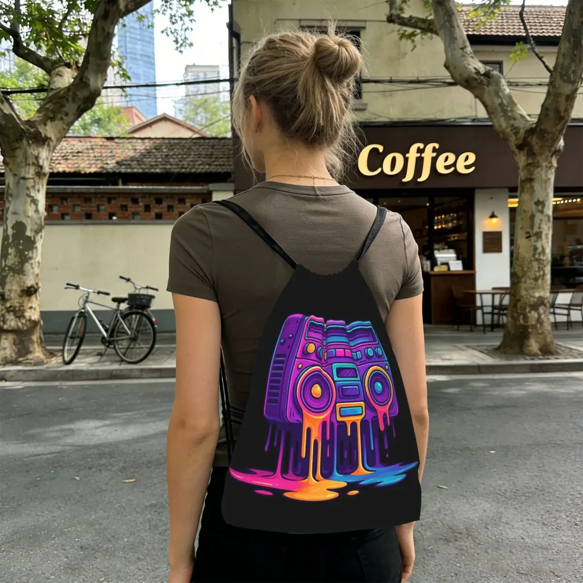 Color Graffiti Radio Backpacks Casual Drawstring Bags Sports Bag Book Bags for Travel School view 2
