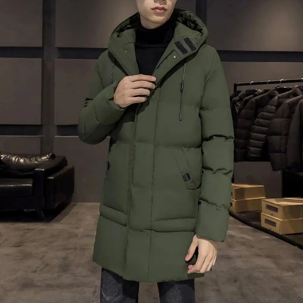 2023 Warm Hooded Mid-length Jacket Mens Casual Zip Up Cotton Padded Jacket Overcoat Autumn Winter Windbreaker Coats Men Clothing