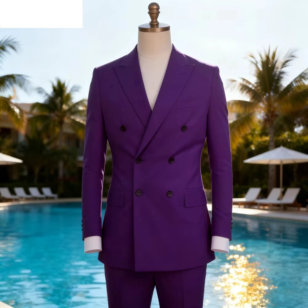 

Men's Wedding Tuxedo Suit Formal Purple with Black Button Daily Wear 2-Piece Suit Blazer+Pant