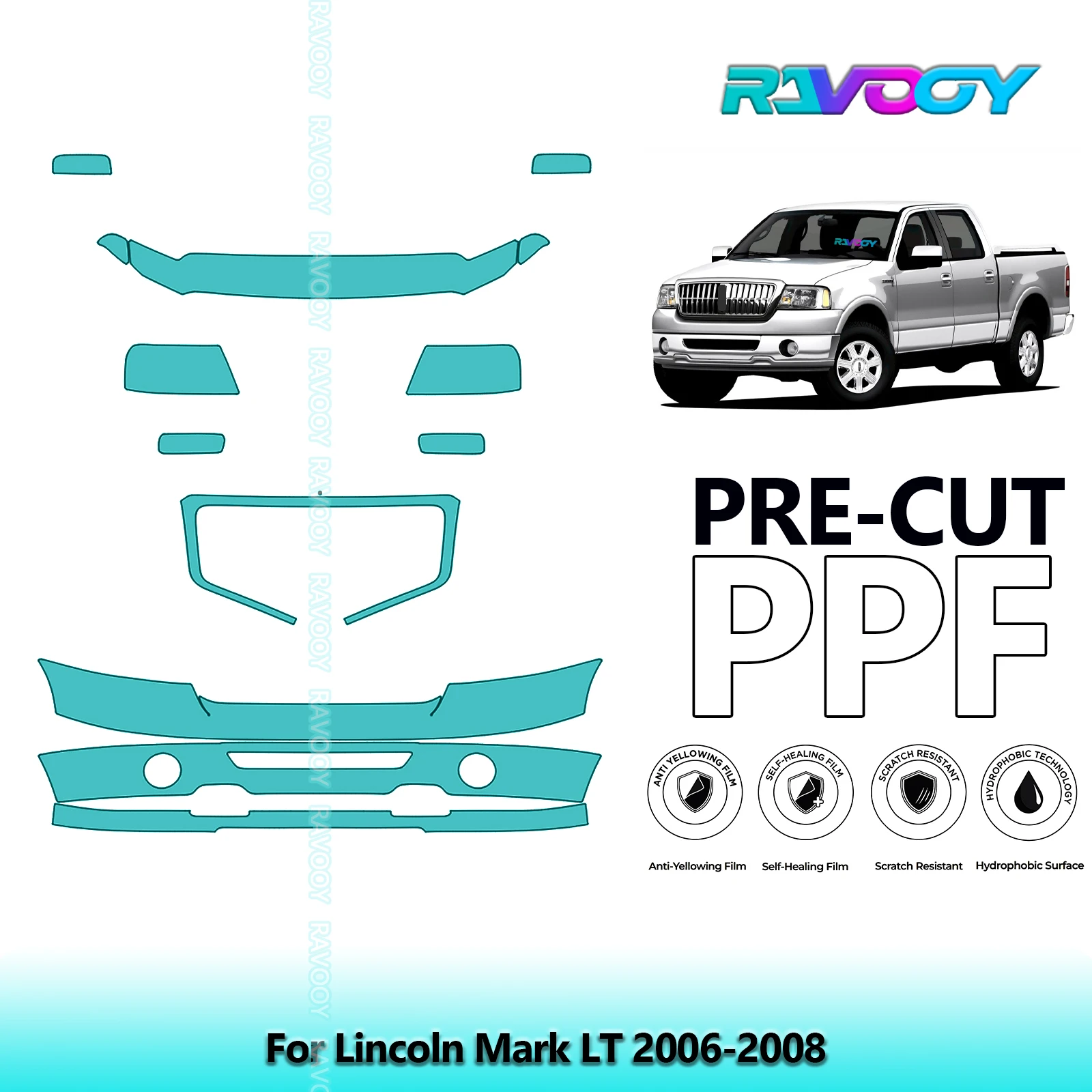 

8.5Mil Precut Paint Protection Film PPF Clear Bra Front Kit For Lincoln Mark LT 2006-2008