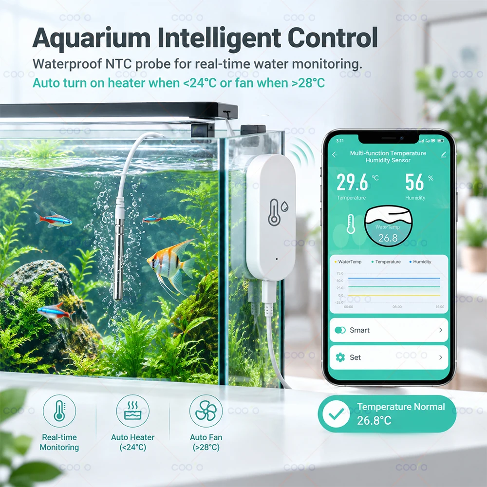 Zigbee Tuya Smart Temperature Humidity Sensor NTC Probe Liquid Water Temp Cold Storage App Monitor For Smart Life Z2M Need Hub