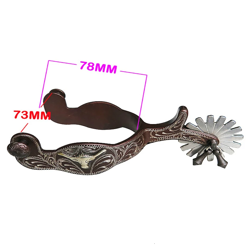 2pcs Horse Riding Bronzed Western Style Spurs Leather Belt Mild Steel Manual Carving German Silver Encrusted Western Cowboy Spur