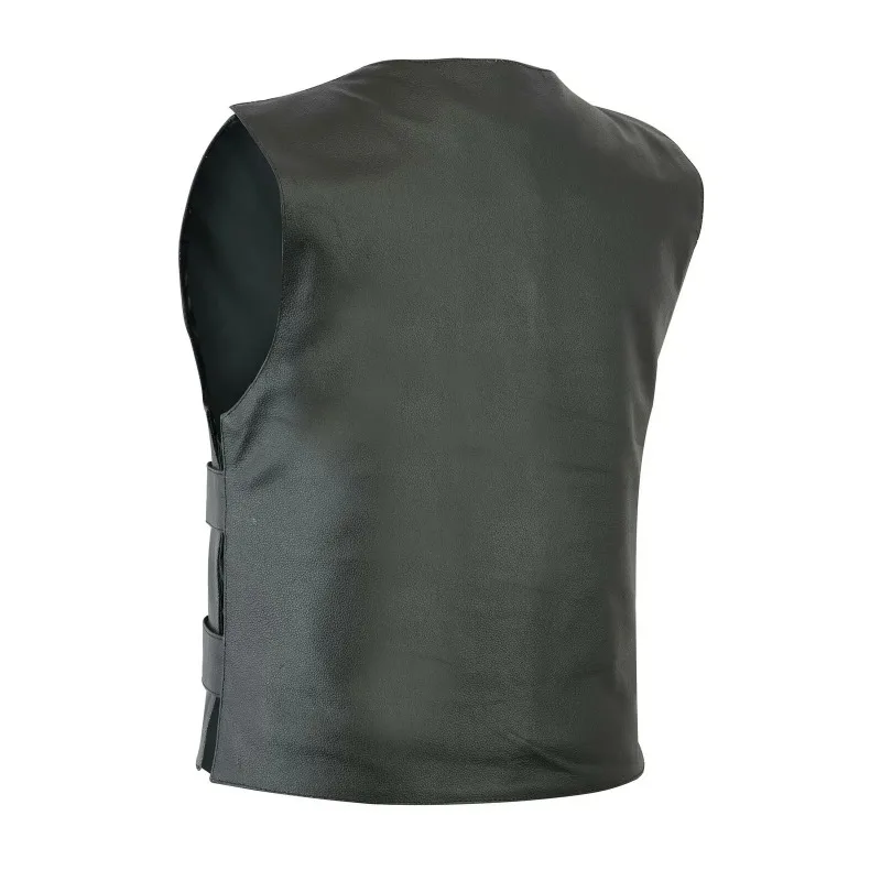 Men's Casual Vest, Solid Color, Versatile Bulletproof Leather Motorcycle Vest