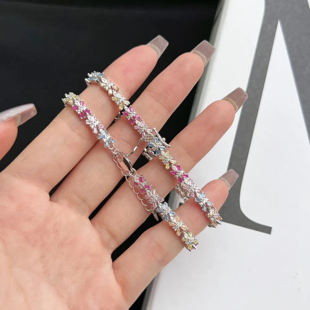 

925 Sterling Silver Woman Bracelet Colorful Zirconia Peach Blossom Fashion Jewelry Wholesale