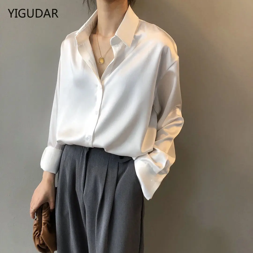 

Autumn Silk Shirt Vintage Blouse Women White Lady Long Sleeves Female Loose Shirts women-clothing tops women 2021 women shirts