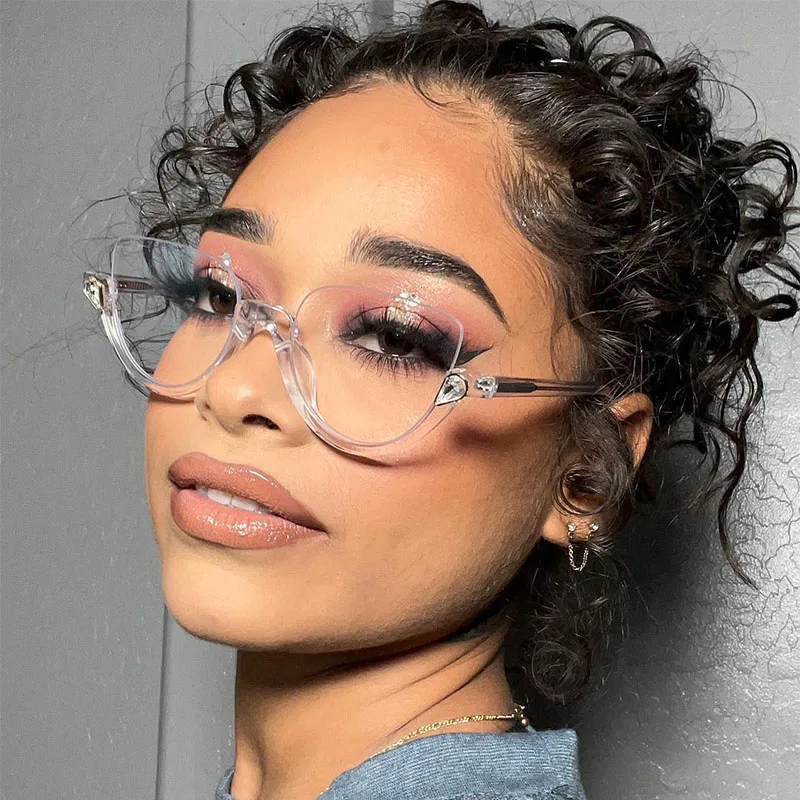 Vintage Retro Sexy Cat Eye Glasses Frame Women Classic Half Frame Crystal Computer Clear Lens Spectacle Female Elegant Eyeglass