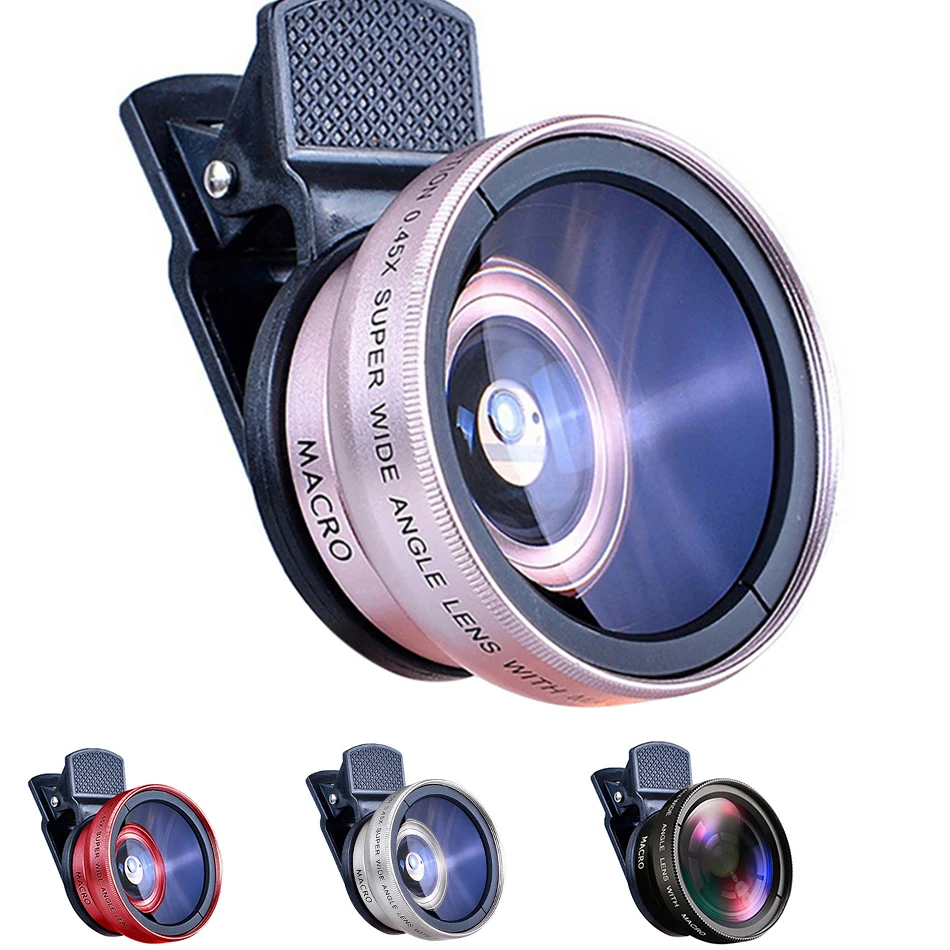 HD 2in1 Lens 0.45X Super Wide Angle Macro Lens Kit 15X Phone Camera 2 Functions Universal for iPhone Smartphone Samsung Xiaomi