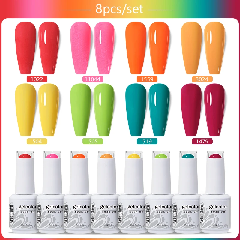 

ArteClavo 15 мл Цвет 8 шт./компл. Набор гель-лаков для ногтей УФ-лак для дизайна ногтей Soak OffHybrid Lakiery Hybrydowe Vernis Верхнее покрытие для маникюра
