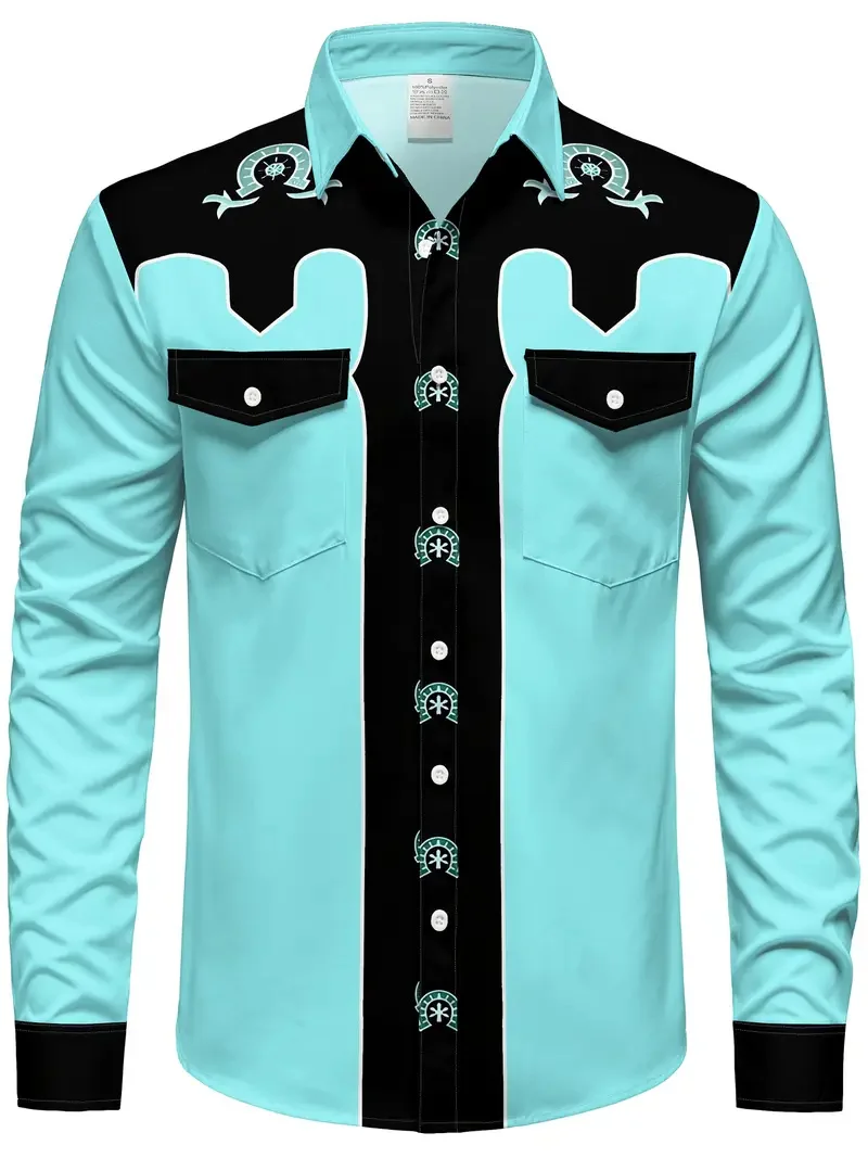 New men's Long Sleeved Shirt With 3D high-definition Printed Western Denim Style men's Top  Fashionable And Casual
