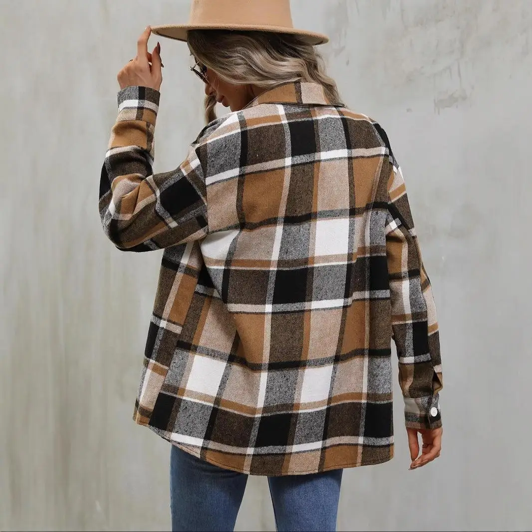

Women's Plaid Flannel irt Trench Coat Long Polyester Fiber Regular Sve Length Autumn Season Resistant to Deformation