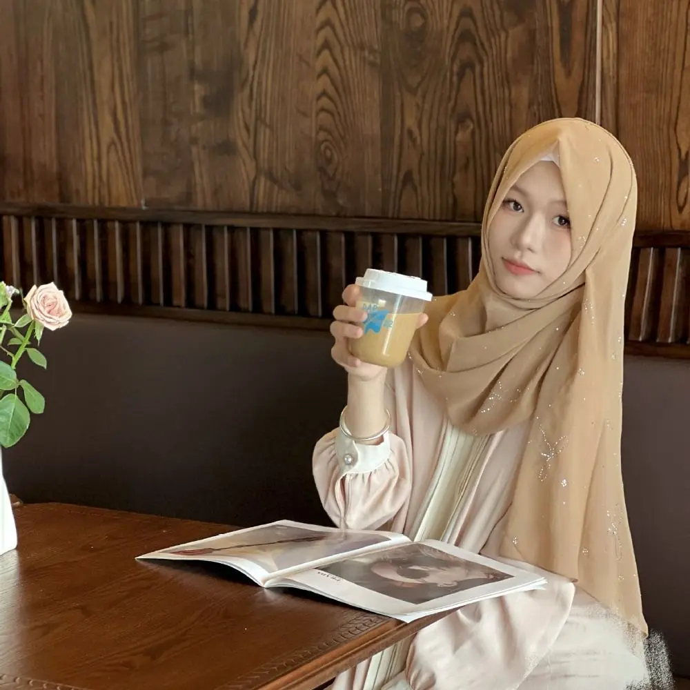 

Colorful Elegant Turban Headband Soft Ethnic Crystal Chiffon Hijab Head Wrap Headscarf Hijab Shawls Daily