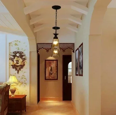 Continental Iron tinted glass lampshades single-head chandelier lamp aisle corridor American minimalist chandelier