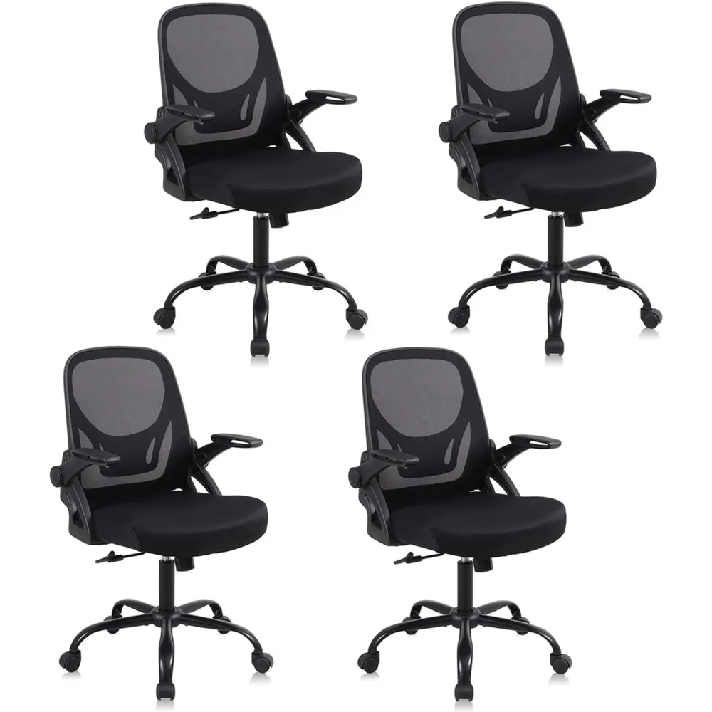 Home Office Desk Chair, Adjustable Height Ergonomic Computer Chair with Thick Cushion, Flip-up Armrests, and 360-Degree Swivel