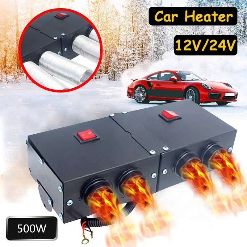 12V/24V 500W Car Heater Defroster Kit High Power Fast Heating Fan Defrost Defogger for Automobile Windscreen Winter