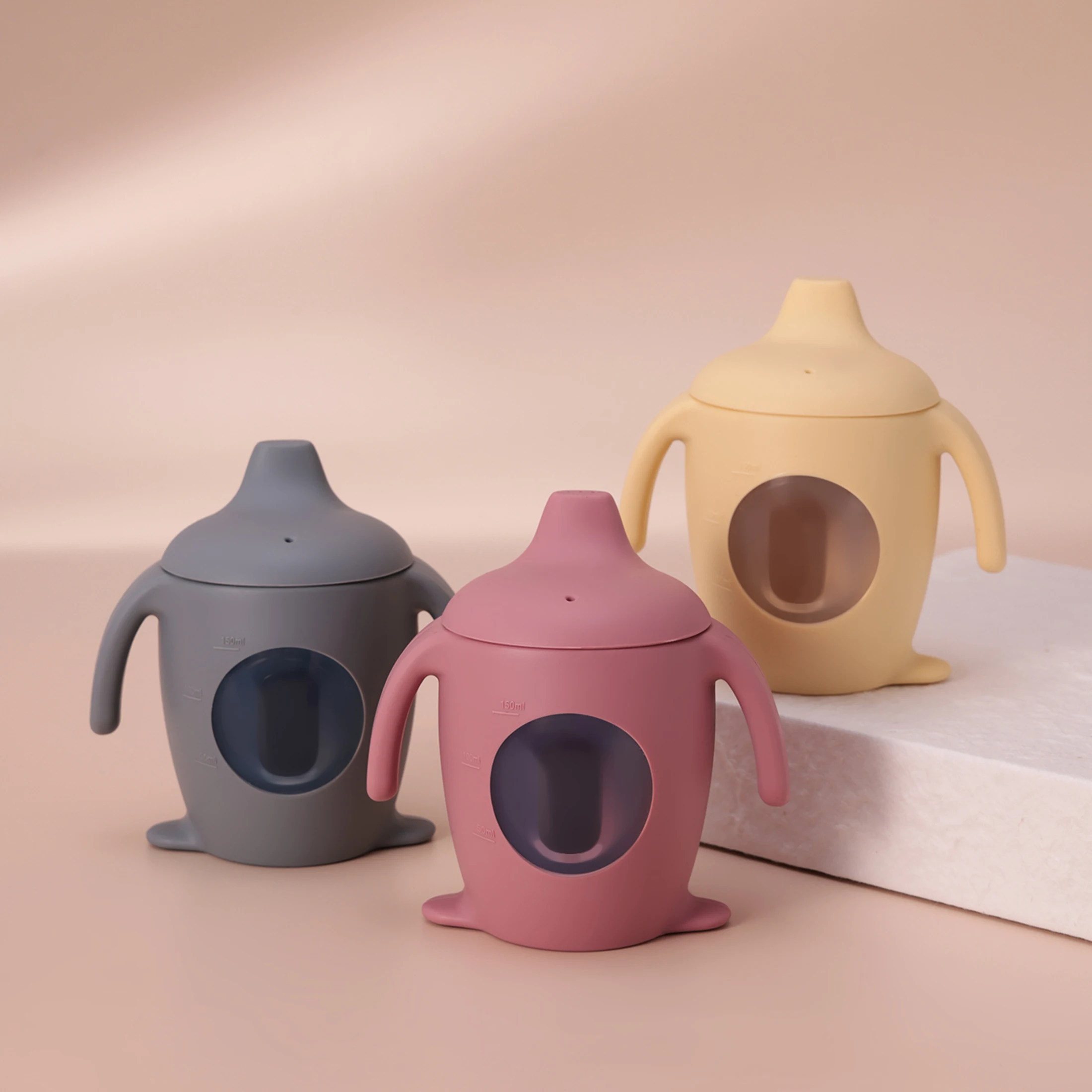 1PC Penguin Shape Silicone Feeding Sippy Cup BPA Free Baby Water Bottle Transparent  Leakproof Portable Infant Cup Baby Stuff