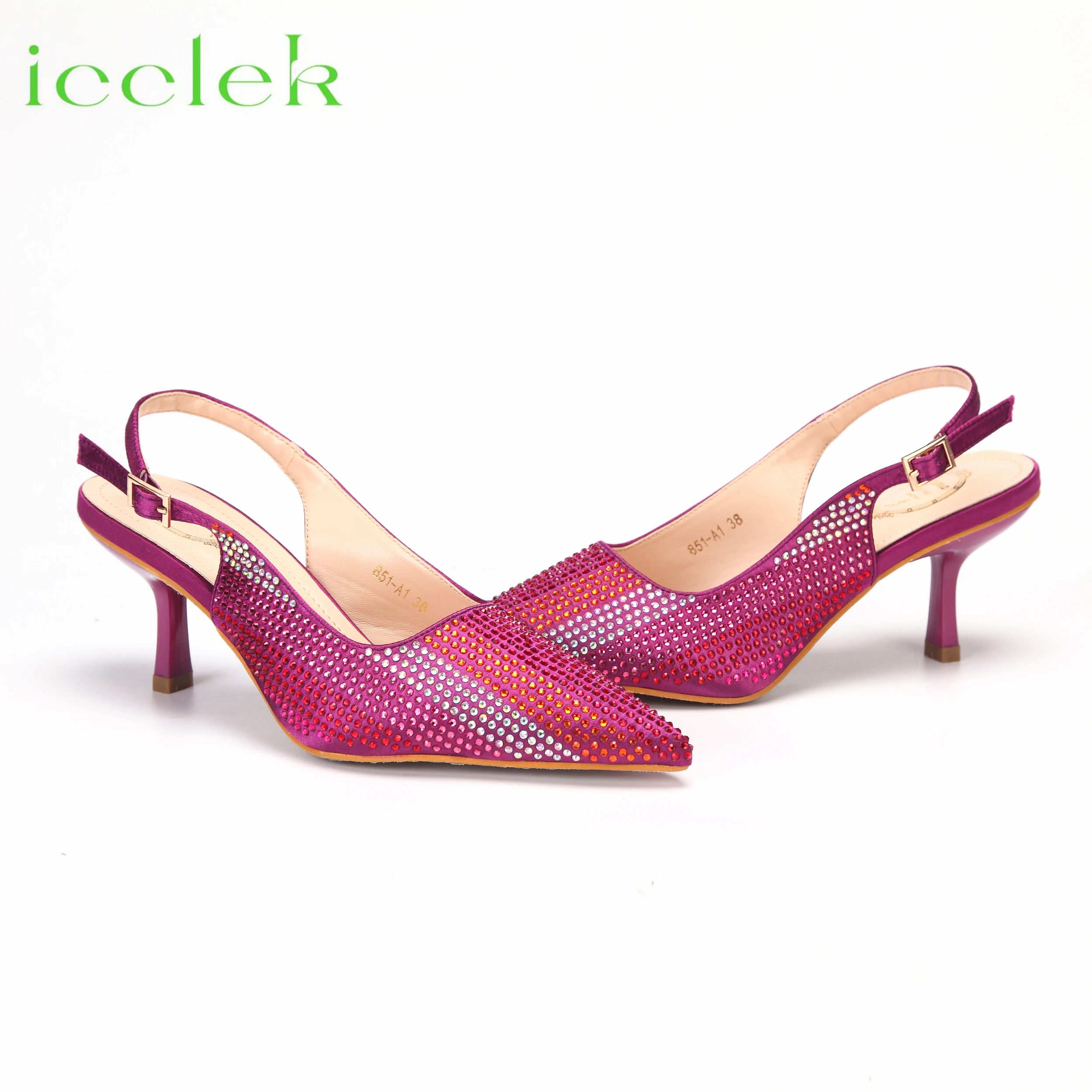 2023 Latest Italian Design African Women's High Heels Pointed Toe Sandals Party Wedding Party Magenta Color Shoes and Bags Set