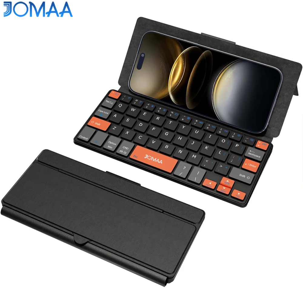 JOMAA Bluetooth Wireless Keyboard Mini Keyboard with Adjustable Angle Stand&Leather Case Rechargeable Travel Bluetooth Keyboard