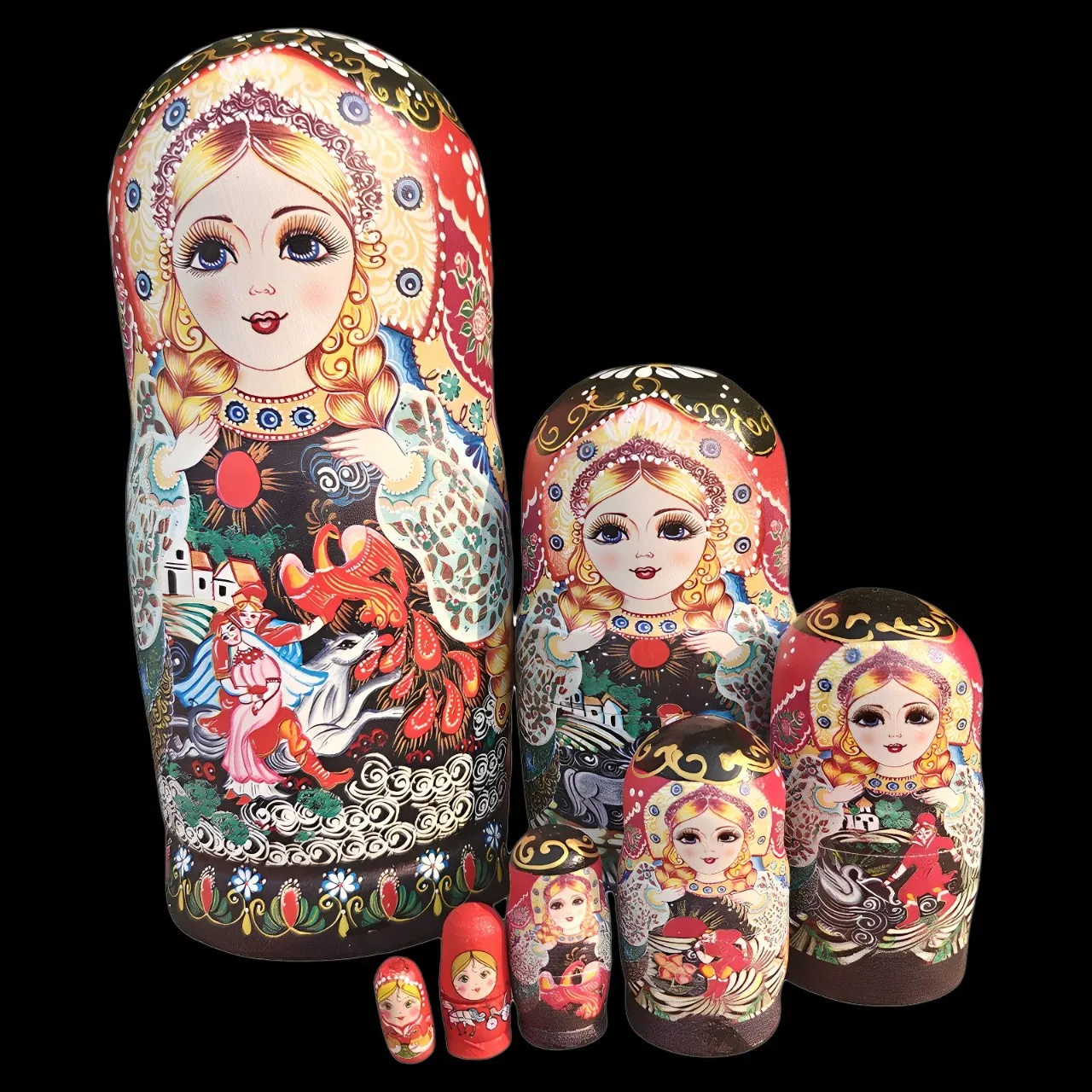 

Matryoshka Doll 7 Layers Wooden Russian Nesting Doll with Prince and Princess Pattern
