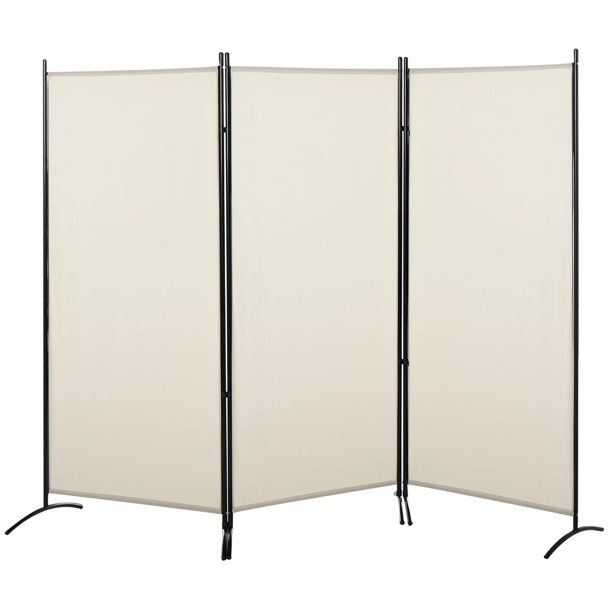 HOMCOM Paravent 3 panneaux dim. 2,53L x 0,5l x 1,82H m Store latéral Brise-Vue paravent sur Pied séparateur métal Polyester Haute densité beige