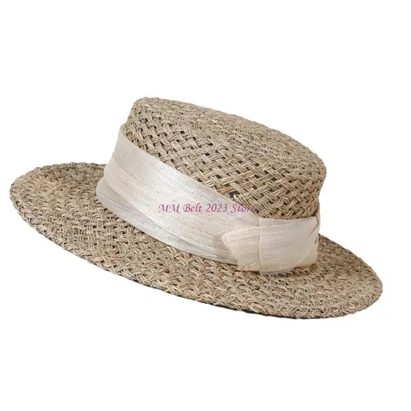 49ME Natural Paper Straw Victorian Hat With Ribbon Detailing Foldable Adjustable Fit Outdoor Beach Party - view 3