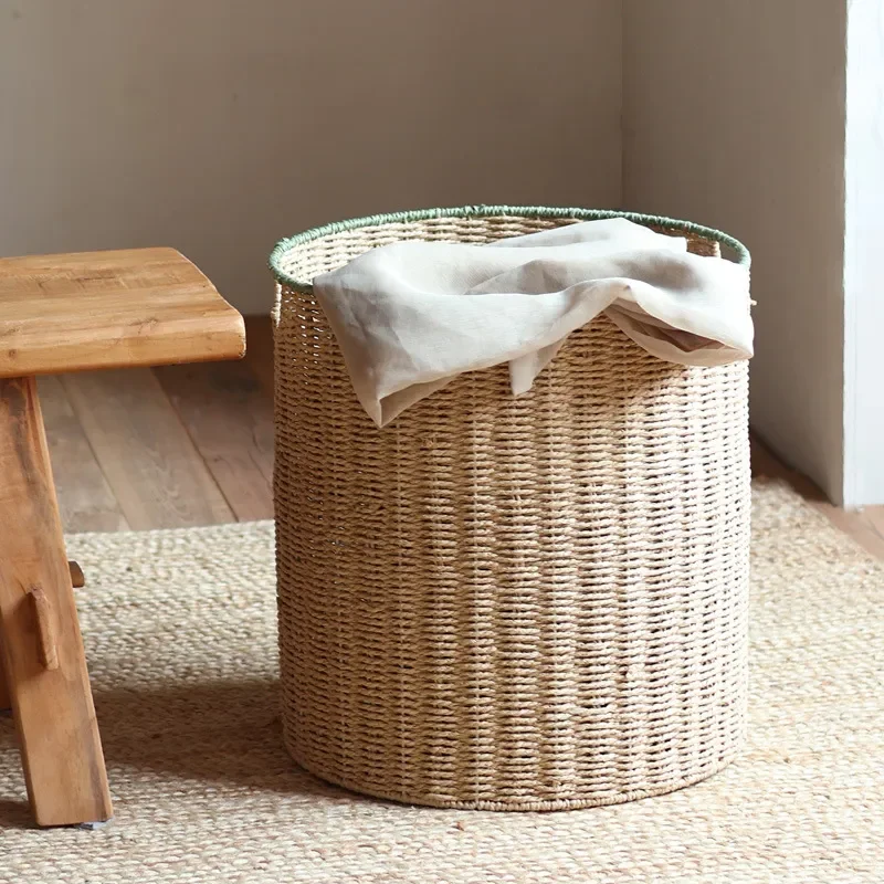 Large Hand Woven Laundry Basket With Lid For Dirty Clothes Storage Household Organizer Bin For Toys And Blankets Natural