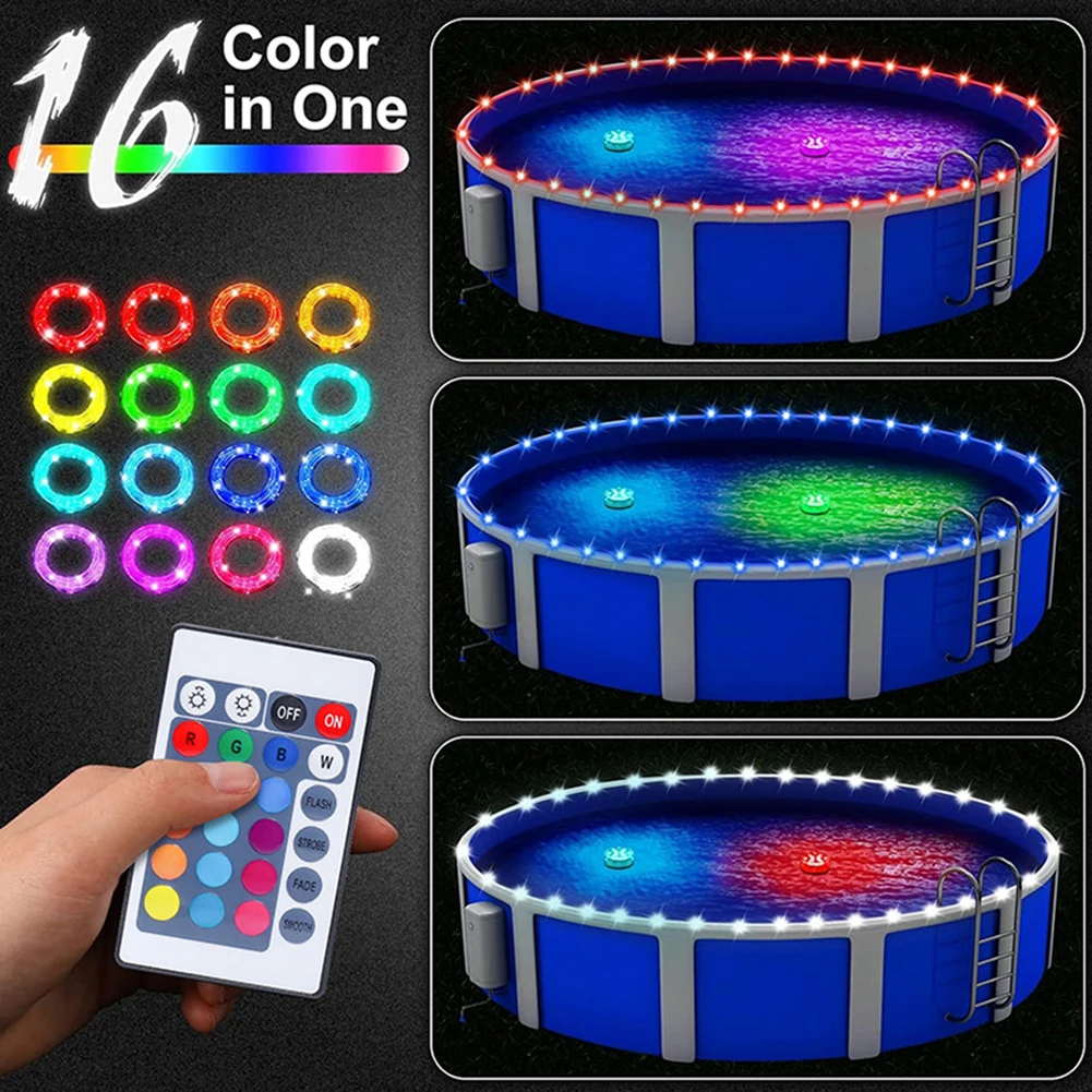 

Pool Lights For Above Ground Pools IP67 Waterproof 33FT LED Strip Lights With Remote Control For Pool Bathtub Trampoline