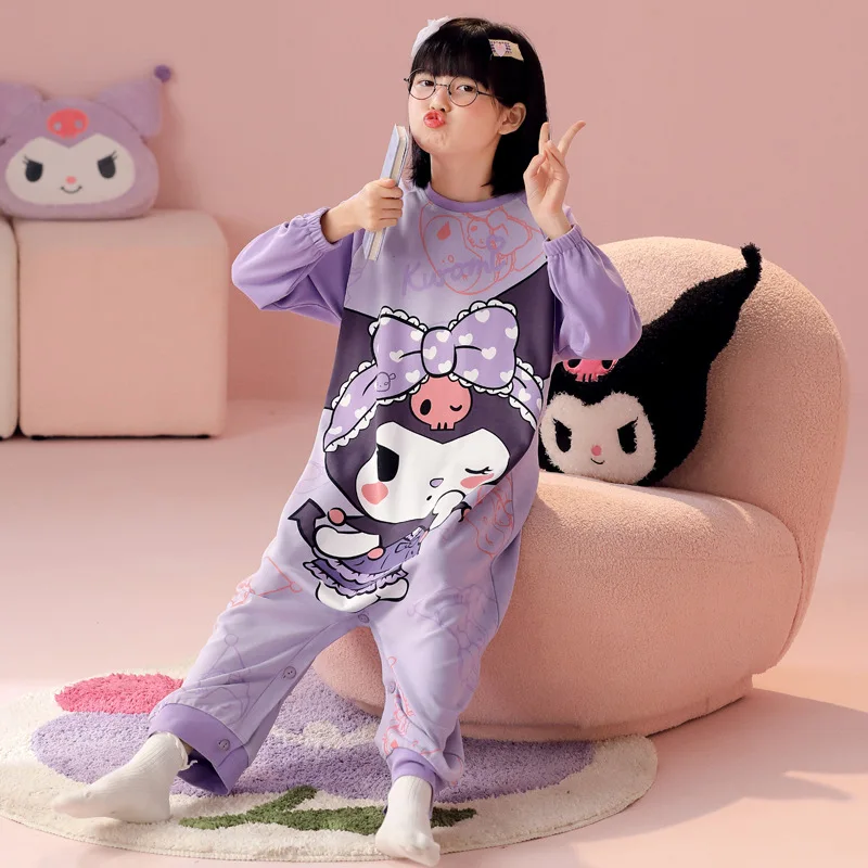 

Милый детский комбинезон-пижама Sanrio Kuromi для девочек, весна-осень, с длинными рукавами, My Melody, домашняя одежда, защита от раскрывания, спальный мешок