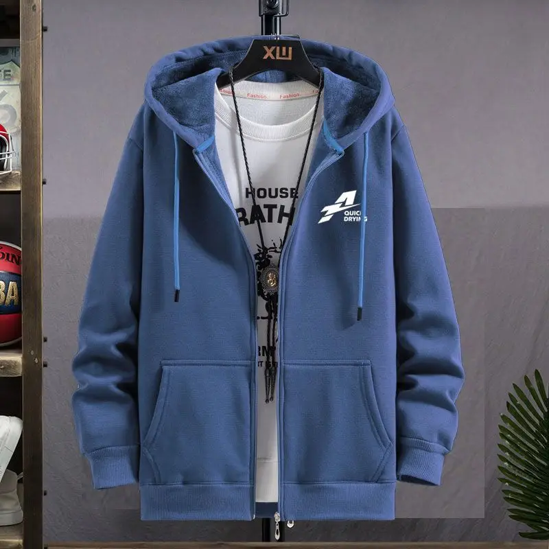 

Men's Clothing Hoodies Hooded Sweatshirts for Man Full Zip Up Blue Cotton Funny Harajuku Fashion Korean Style Designer Warm Emo