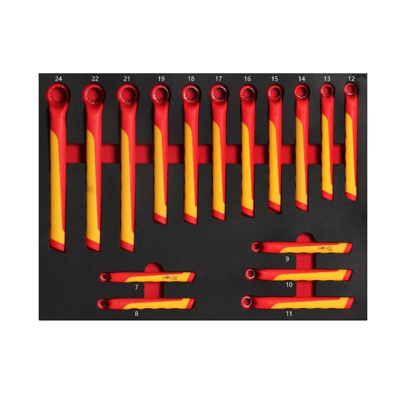16 Uds bandeja de espuma EVA 7-24MM llave de extremo abierto VDE juego de herramientas de electricista aislado juego de llaves de aislamiento