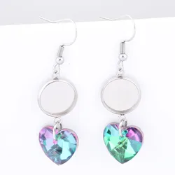 10pcs Crystal Heart Charm Dangle Earring Cabochon Base Setting Blanks Diy Ear Hooks Findings For Jewelry Making