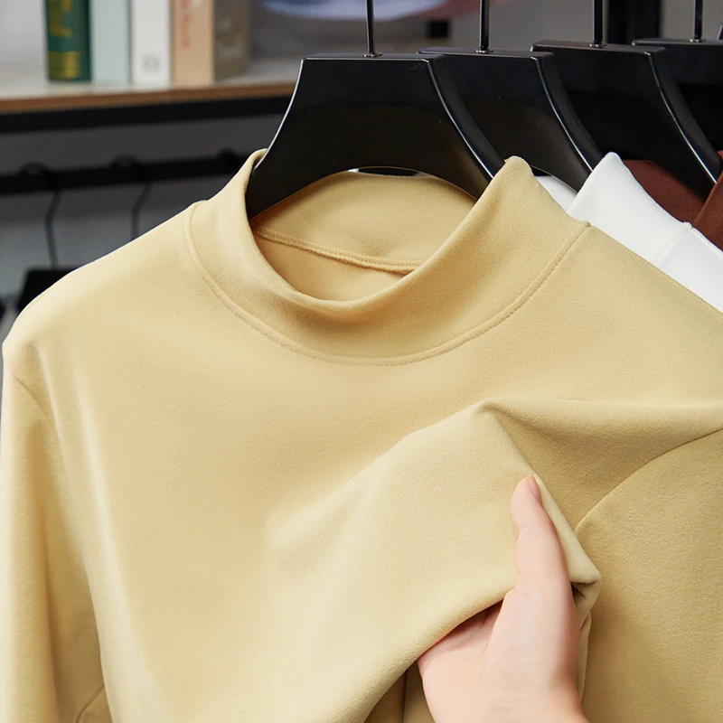 Neu eingetroffen: Herren Basic-Shirts mit Stehkragen, glatter Stoff, elastisch, langärmelig, Thermobasislayer für den täglichen Gebrauch – Detail 3
