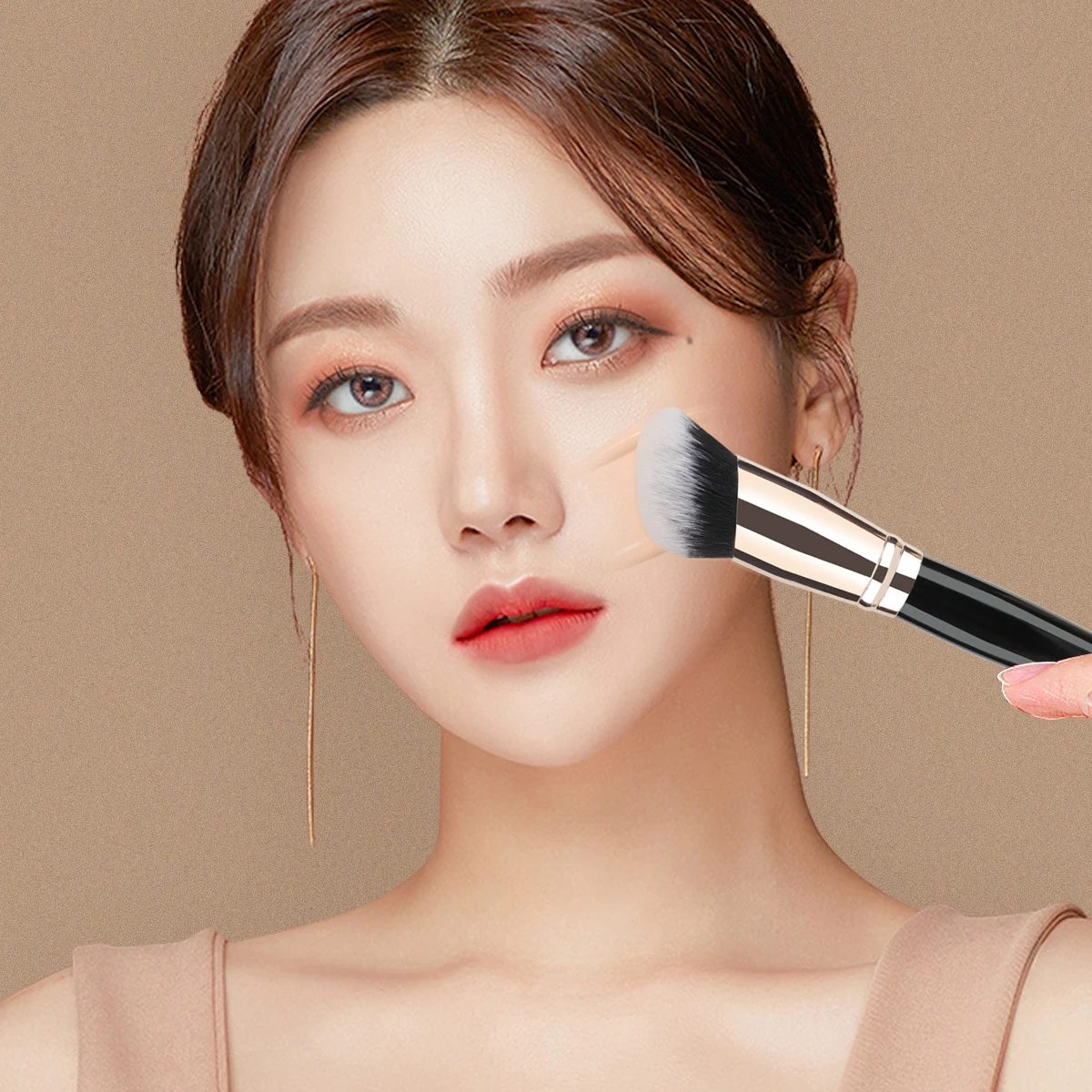 1Pcs Big Angled Top Loose Powder Makeup Brush Foundation Contour Blusher Face Cheek Cosmetic Beauty Make Up Brush Tool