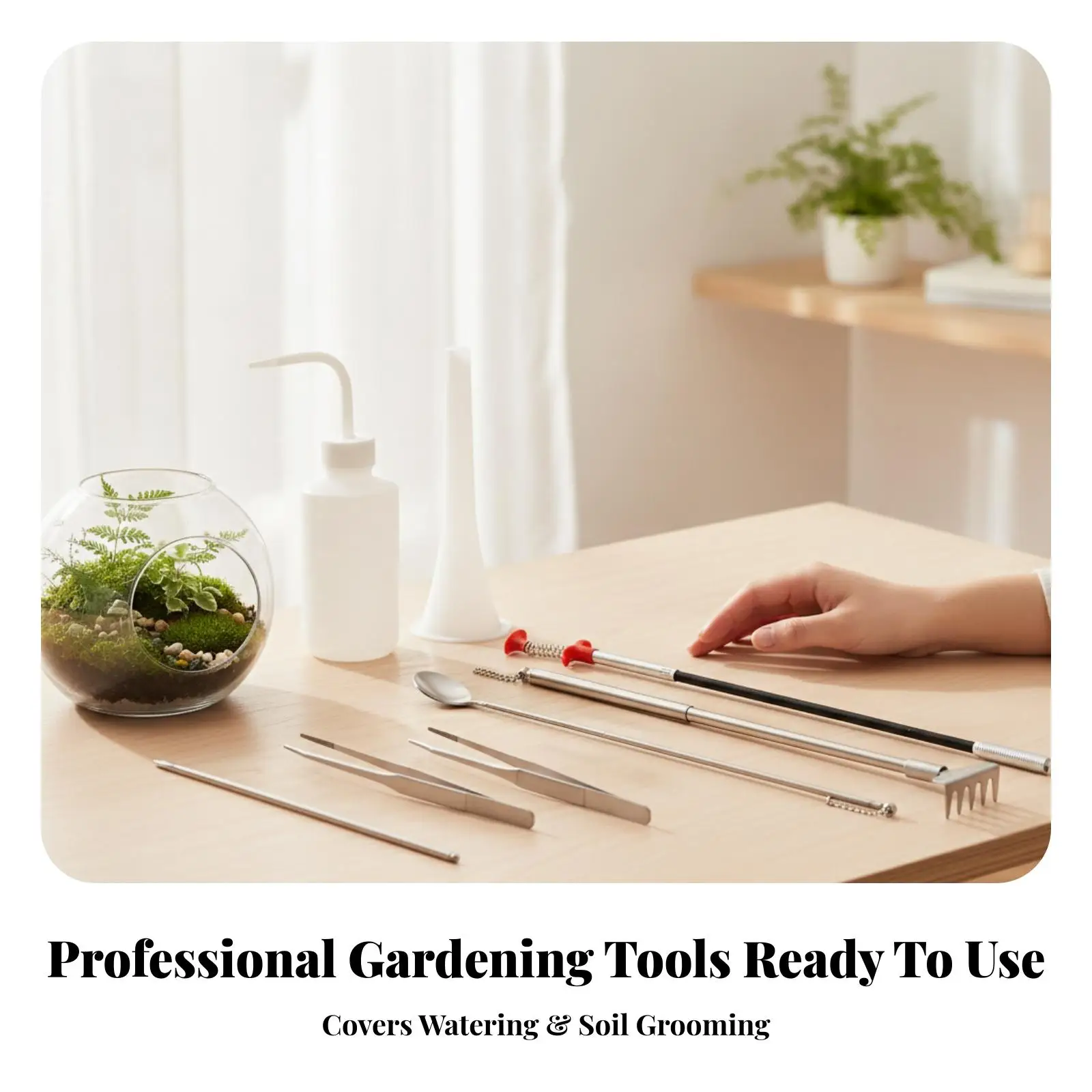 Garden Management Tools Fabric Kit Set with Funnel Spoon Tweezer for Miniature Landscape Planting and Watering Tasks