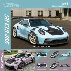 **Pre Sale**Aurora 1:64 992 GT3RS Blue Pink Diecast Diorama Car Model Collection Miniature Toy