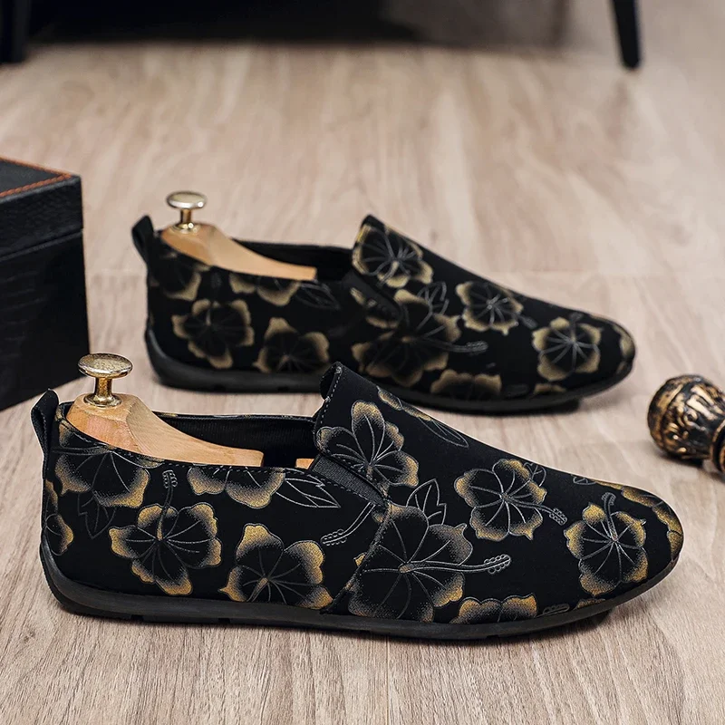

HKDQ Summer Men's Loafers Fashion Print Casual Shoes For Men Non-slip Driving Shoes Comfy Breathable Lightweight Flat Shoes Man