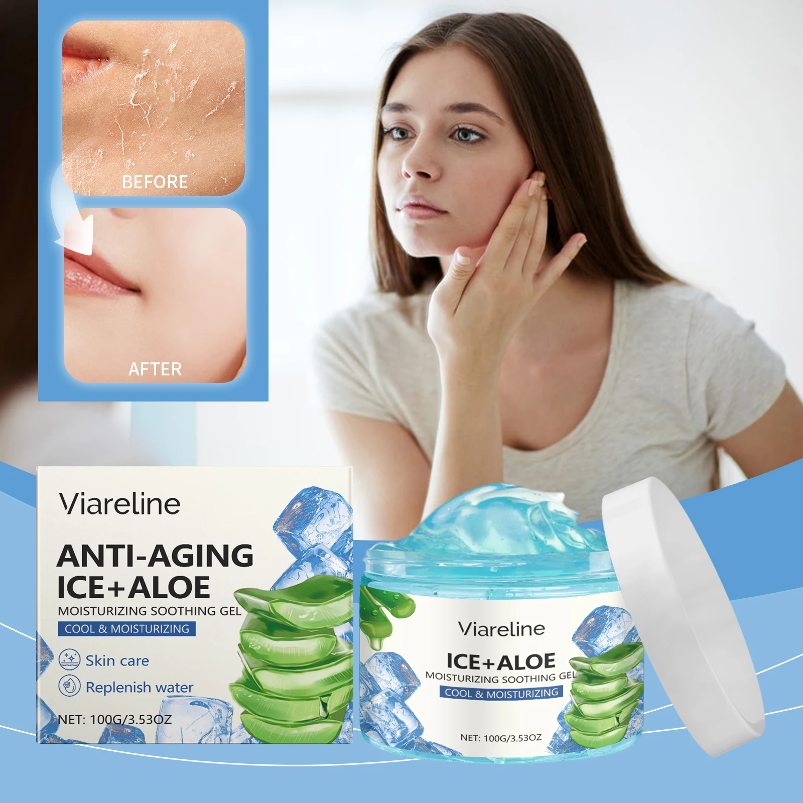 

Viareline Aloe Vera Moisturizing Gel Moisturizing Facial Essence Repairafter Sun Skin Facial Care