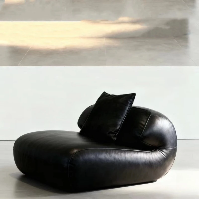 Retro simple curved single sofa removable solid wood legs microfiber leather