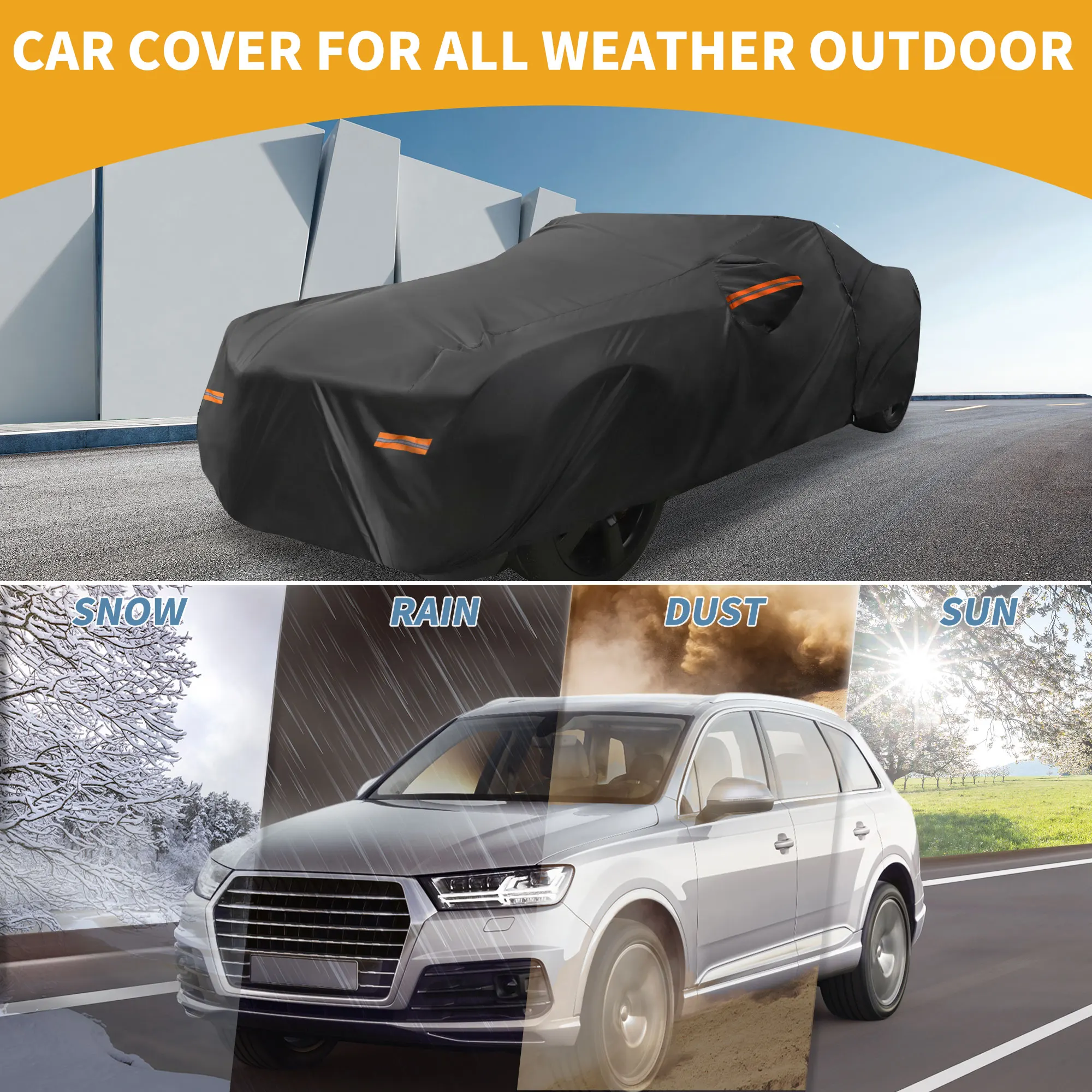 UXCELL Car Cover Waterproof All Weather Rain Protection Full Exterior Cover for Chevrolet Camaro 190T-PU with Reflective Strips